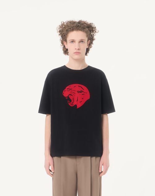 Valentino - Valentino Cotton T-shirt With Panther Print - Black/red - Man - T-shirts And Sweatshirts